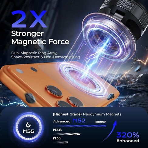 Magnetic Car Phone Holder, Strong Magnet with Vacuum Suction Cup Dashboard Mount, 360° Rotatable Adjustable Angle, Foldable Lightweight Car Phone Stand for iPhone 17/16/15/14/13/12 Pro Max in Saudi Arabia