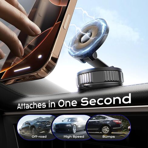 Magnetic Car Phone Holder, Strong Magnet with Vacuum Suction Cup Dashboard Mount, 360° Rotatable Adjustable Angle, Foldable Lightweight Car Phone Stand for iPhone 17/16/15/14/13/12 Pro Max in Saudi Arabia