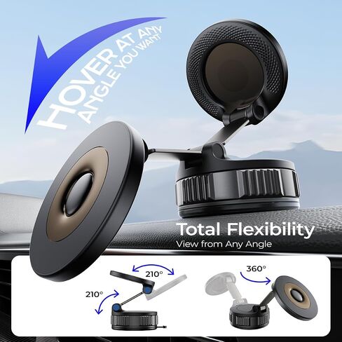 Magnetic Car Phone Holder, Strong Magnet with Vacuum Suction Cup Dashboard Mount, 360° Rotatable Adjustable Angle, Foldable Lightweight Car Phone Stand for iPhone 17/16/15/14/13/12 Pro Max in Saudi Arabia