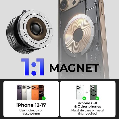 Magnetic Car Phone Holder, Strong Magnet with Vacuum Suction Cup Dashboard Mount, 360° Rotatable Adjustable Angle, Foldable Lightweight Car Phone Stand for iPhone 17/16/15/14/13/12 Pro Max in Saudi Arabia