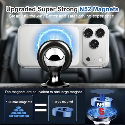Magnetic Car Phone Holder，[Strong Magnet] Phone Magnet for Car， Accessory Holder [360°] Female-Male - Smartphone and Navigation -Metal Holder - Dashboard (Black) in Kuwait