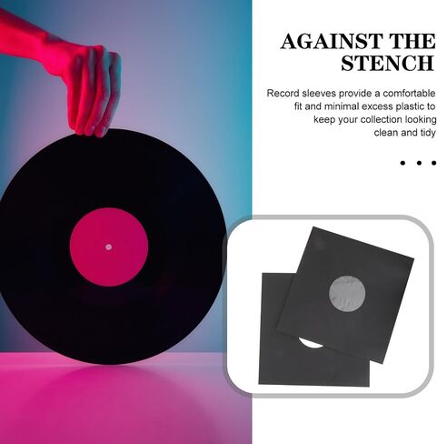 jojofuny 10pcs Vinyl Record Sleeves Set Black Po Material with Anti-Static and Features, Snug Fit Vinyl Storage Pouches to Keep Records and Protected for Personal Media Storage in Kuwait