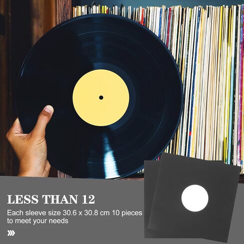 jojofuny 10pcs Vinyl Record Sleeves Set Black Po Material with Anti-Static and Features, Snug Fit Vinyl Storage Pouches to Keep Records and Protected for Personal Media Storage in Kuwait