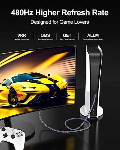 16K 10K 8K HDMI 2.2 Cable 10FT, 96Gbps Ultra High Speed 16@60Hz 8K@240Hz 4K@480Hz Braided HDMI Cord, HDCP 2.2 & 2.3, Dynamic HDR, eARC, Compatible with P5S HDTV PC Monitor Xbox Series in Kuwait