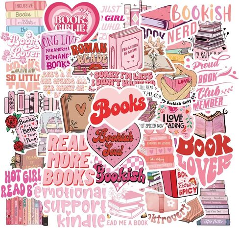 50 PCS Pink Bookish Stickers,Book Stickers for Kindle,Booktok Reading Stickers,Aesthetic Kindle Stickers,Bookish Gifts for Woman,Girl,Book Lover in Kuwait