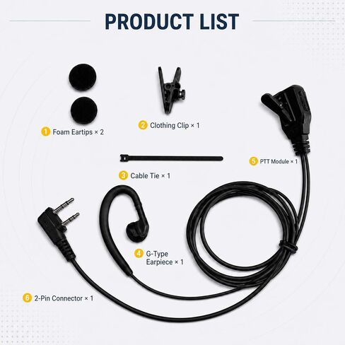 2-Pin K-Type G-Shape Earpiece with PTT Mic for Baofeng UV-5R/UV-82 in Kuwait