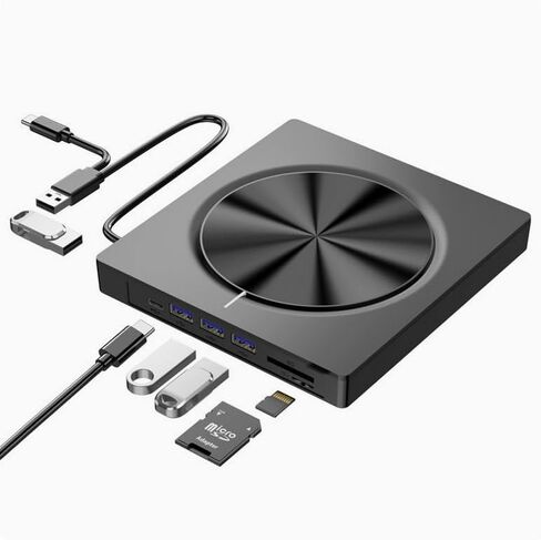 7-in-1 External DVD Drive USB 3.0, DVD-RW CD Burner with TF/SD Card Reader & USB Ports, Portable Slim Optical Drive for Laptop Desktop, Plug and Play in Kuwait
