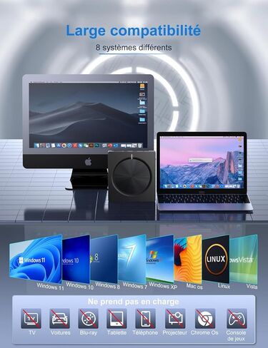7-in-1 External DVD Drive USB 3.0, DVD-RW CD Burner with TF/SD Card Reader & USB Ports, Portable Slim Optical Drive for Laptop Desktop, Plug and Play in Kuwait