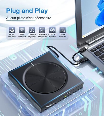 7-in-1 External DVD Drive USB 3.0, DVD-RW CD Burner with TF/SD Card Reader & USB Ports, Portable Slim Optical Drive for Laptop Desktop, Plug and Play in Kuwait