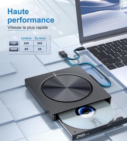7-in-1 External DVD Drive USB 3.0, DVD-RW CD Burner with TF/SD Card Reader & USB Ports, Portable Slim Optical Drive for Laptop Desktop, Plug and Play in Kuwait