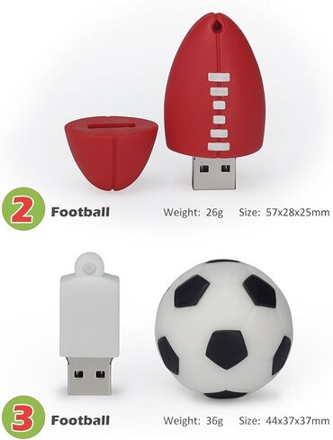 32GB Cute USB Flash Drive 3 Pack, Sports Ball Shape USB 2.0 Computer Memory Stick Pendrive Flash Disk Jump Drive (Football+Basketball+Rugby) in Kuwait