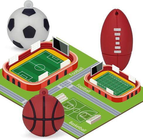 32GB Cute USB Flash Drive 3 Pack, Sports Ball Shape USB 2.0 Computer Memory Stick Pendrive Flash Disk Jump Drive (Football+Basketball+Rugby) in Kuwait