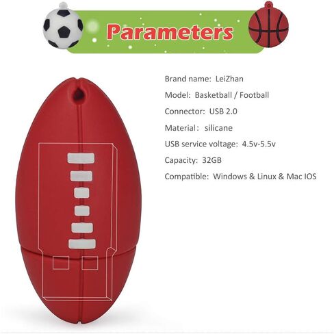 32GB Cute USB Flash Drive 3 Pack, Sports Ball Shape USB 2.0 Computer Memory Stick Pendrive Flash Disk Jump Drive (Football+Basketball+Rugby) in Kuwait