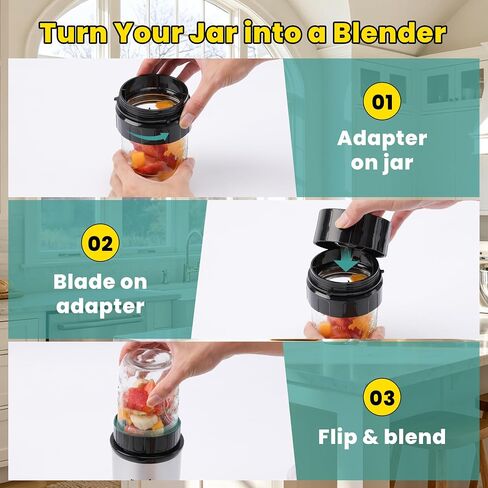 Adapter for Magic Bullet Blender & Wide-Mouth Mason Jar — 1-Pack Connector + 3-Pack Silicone Sealing Rings, Only Compatible with MB1001 250W Blender and Ball Jars in 16oz, 32oz, and 64oz in Kuwait