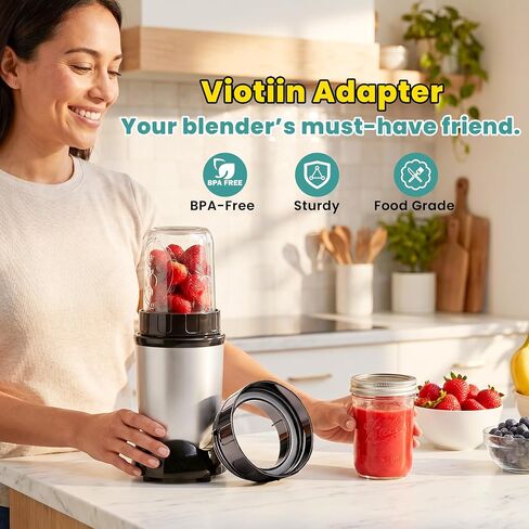 Adapter for Magic Bullet Blender & Wide-Mouth Mason Jar — 1-Pack Connector + 3-Pack Silicone Sealing Rings, Only Compatible with MB1001 250W Blender and Ball Jars in 16oz, 32oz, and 64oz in Kuwait