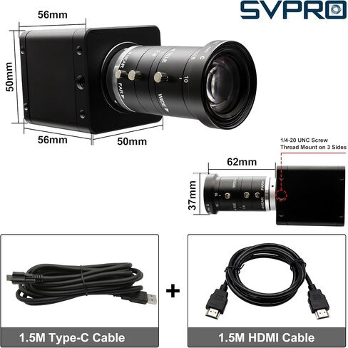 SVPRO 4K 60FPS USB3.0 HDMI Camera, Manual Focus Webcam with 10-55mm Zoom Lens, H.264 High Speed UVC Lightburn Cameras for Computer, Compatible for Windows Mac Linux Android TV in Kuwait