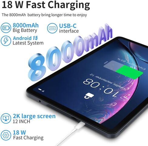 redbeat 12 Inch Gaming Tablet 256GB with Keyboard Pen Case, Android 15 in Kuwait