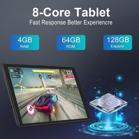 Tablet 10 inch Android Tablets 4GB+64GB+1TB Expand, 8000mAh Octa-Core Eletronic Tablet with Drop-Proof Case, 1280 x 800 HD IPS Display, GPS, 5G WiFi, Dual Camera, Split-Screen, Widevine L1 -Blue in Kuwait