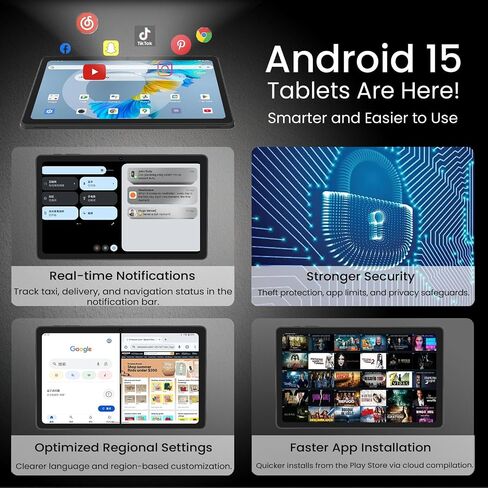 Android 15 Tablet 11 Inch, 20GB RAM 128GB ROM 1TB Expandable, 5G/2.4G WiFi6 in Kuwait