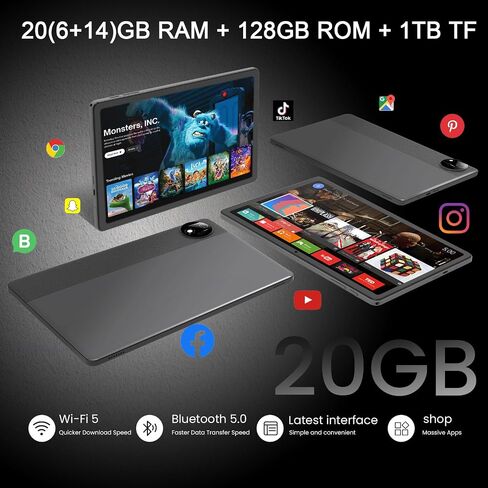 Android 15 Tablet 11 Inch, 20GB RAM 128GB ROM 1TB Expandable, 5G/2.4G WiFi6 in Kuwait