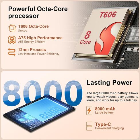 10 Inch Tablet, 22GB RAM+128GB ROM+1TB Expand, Android 14 Tablet with Keyboard and Mouse, 8000mAh Battery, 1280x800 IPS Display, Octa-Core CPU, Support BT5.0, GPS, WiFi - Black in Kuwait