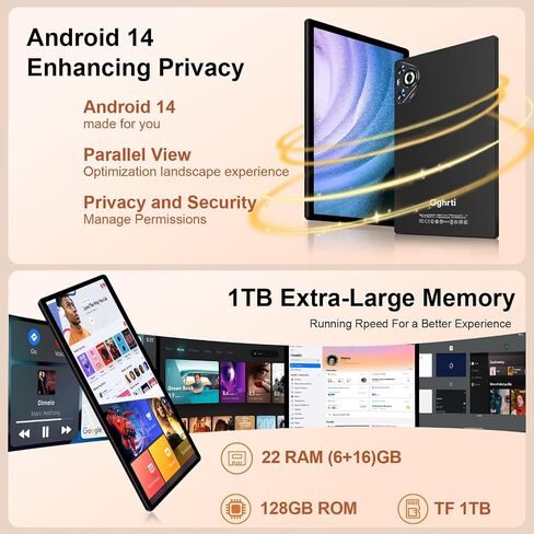 10 Inch Tablet, 22GB RAM+128GB ROM+1TB Expand, Android 14 Tablet with Keyboard and Mouse, 8000mAh Battery, 1280x800 IPS Display, Octa-Core CPU, Support BT5.0, GPS, WiFi - Black in Kuwait