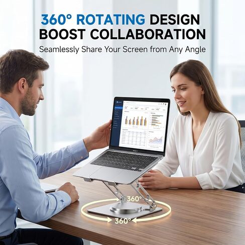 Laptop Stand for Desk with Dual Quiet Cooling Fans - 360° Rotating Base Ergonomic Computer Stand, Heavy-Duty Carbon Steel Laptop Riser Foldable Portable for Office Home (Black) in Kuwait