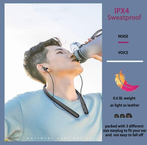 Bluetooth Headphones Wireless Neckband Bluetooth 5.0 Headset with 20 H Playtime, 10 mm Drivers, Magnetic Earbuds, Crystal-Clear Voice and Noise Cancelling Mic, Sweatproof and Lightweight (Black) in Saudi Arabia