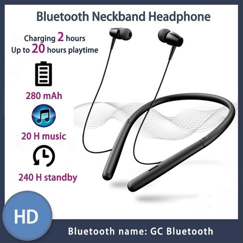 Bluetooth Headphones Wireless Neckband Bluetooth 5.0 Headset with 20 H Playtime, 10 mm Drivers, Magnetic Earbuds, Crystal-Clear Voice and Noise Cancelling Mic, Sweatproof and Lightweight (Black) in Saudi Arabia