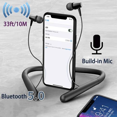 Bluetooth Headphones Wireless Neckband Bluetooth 5.0 Headset with 20 H Playtime, 10 mm Drivers, Magnetic Earbuds, Crystal-Clear Voice and Noise Cancelling Mic, Sweatproof and Lightweight (Black) in Saudi Arabia