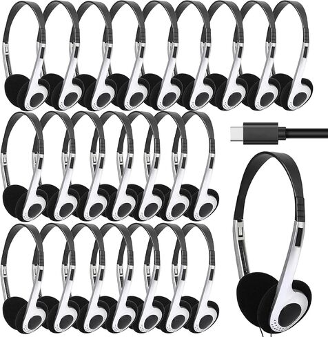 12 Pack Type C Classroom Headphones Bulk for Kids Durable Wired Over Ear School Headsets with Microphone, Hearing Protection for iPad, Tablets, School Students, Online Learning in Saudi Arabia