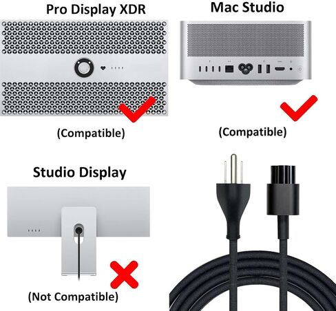 A3389 A3143 A2901 A2615 A1999 AC Power Cord Cable for Mac Studio M1/M2/M4 & Pro Display XDR 32" 923-07008,661-26399,677-24538 (Authentic/Black/Woven/Braided) English (US) Power Cord in Kuwait