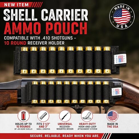Trinity 10-Round Shell Carrier Compatible with Mossberg 590 Shockwave .410 Bore – Hook and Loop Mounted Storage Pouch – Made in USA in Kuwait