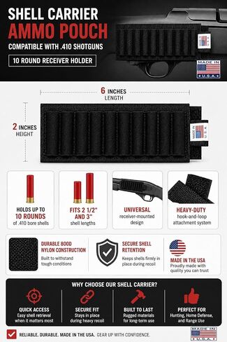 Trinity 10-Round Shell Carrier Compatible with Mossberg 590 Shockwave .410 Bore – Hook and Loop Mounted Storage Pouch – Made in USA in Kuwait