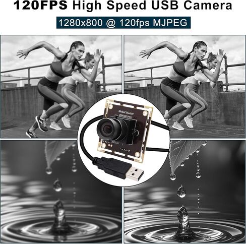 120fps High Speed Global Shutter USB Camera,800P@120fps 480P@210fps No Distortion Monochrome Lens,UVC Plug and Play for PC Laptop Android Lightburn Robotics 3D Printing Motion Capture in Kuwait