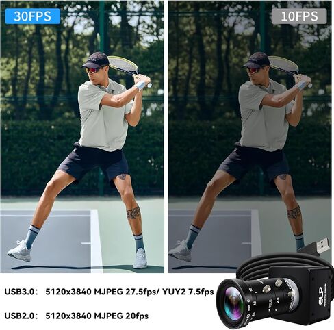 20MP 5K Ultra HD USB3.0 Camera,5120x3840 27.5fps High Frame Rate Webcam,10-55mm 5X Manual Varifocal Zoom Lens,Plug & Play Compatible with Jetson Nano Windows Linux Mac for Industrial Vision in Kuwait