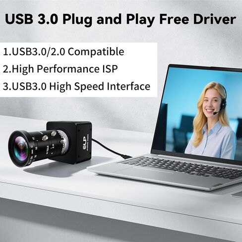 20MP 5K Ultra HD USB3.0 Camera,5120x3840 27.5fps High Frame Rate Webcam,10-55mm 5X Manual Varifocal Zoom Lens,Plug & Play Compatible with Jetson Nano Windows Linux Mac for Industrial Vision in Kuwait