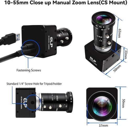 20MP 5K Ultra HD USB3.0 Camera,5120x3840 27.5fps High Frame Rate Webcam,10-55mm 5X Manual Varifocal Zoom Lens,Plug & Play Compatible with Jetson Nano Windows Linux Mac for Industrial Vision in Kuwait