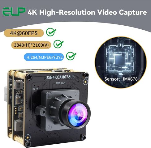 ELP 4K 60fps USB3.0 HDMI Camera Module H.264 Wide Angle High Speed UVC Lightburn Cameras for Computer Low Illumination Simultaneous Output Webcam M12 90° Web_Camera for Windows Linux Mac TV Projector in Kuwait