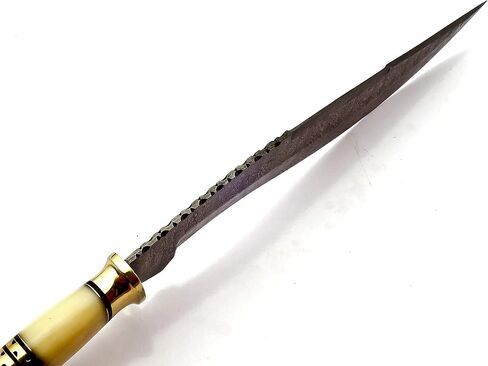 KK-0204 Handmade Kukri Knife Exotic Camel Bone and Brass Handle Damascus Steel Ladder Pattern Razor Sharp blade and Brass Spacer with Leather Sheath 17.5 inches in Kuwait