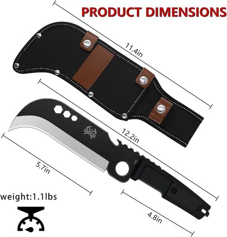 Billhook Sickle Machete, 12.2" Sharp Machette for Yard Work, Machete for Cutting Trees Heavy Duty, Gardening Machetes with No-Slip Rubber Handle, Sickle Knife Billhook for Grass in Kuwait