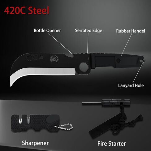 Billhook Sickle Machete, 12.2" Sharp Machette for Yard Work, Machete for Cutting Trees Heavy Duty, Gardening Machetes with No-Slip Rubber Handle, Sickle Knife Billhook for Grass in Kuwait