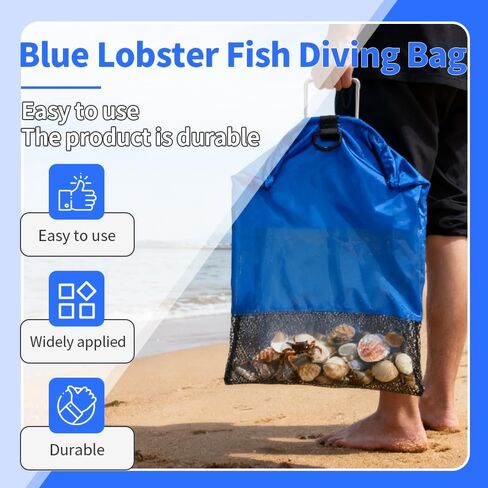 Lobster Catch Bag for Spearfishing and Scuba Diving, Large Nylon Mesh Fish Catch Bag with Stainless Steel Wire Handle, Fast-Drain Scalloping, Clamming and Freediving Gear, 24 x 17 in in Saudi Arabia