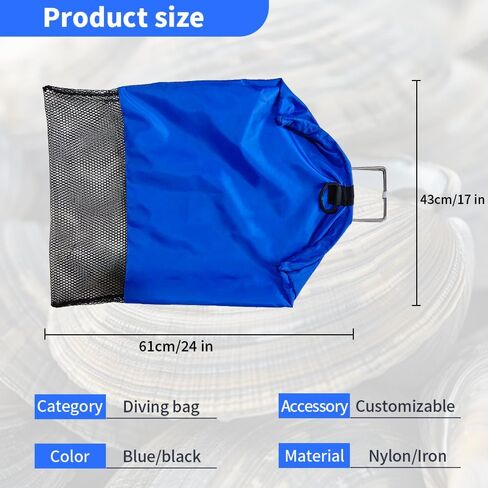 Lobster Catch Bag for Spearfishing and Scuba Diving, Large Nylon Mesh Fish Catch Bag with Stainless Steel Wire Handle, Fast-Drain Scalloping, Clamming and Freediving Gear, 24 x 17 in in Saudi Arabia