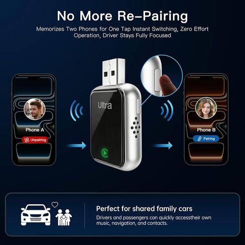 Ultra Mini Wireless CarPlay & Android Auto Adapter,Plug & Play,No Lag in Kuwait