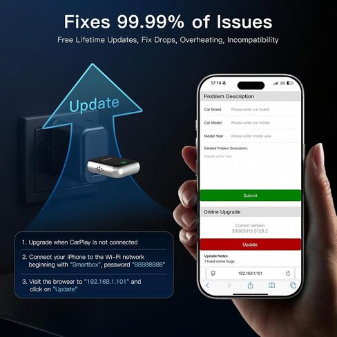 Ultra Mini Wireless CarPlay & Android Auto Adapter,Plug & Play,No Lag in Kuwait