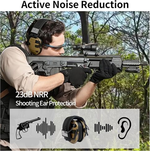 Electronic Shooting Ear Protection Earmuffs, 5X Sound Amplification Headphones with NRR 23dB Active Noise Reduction in Kuwait