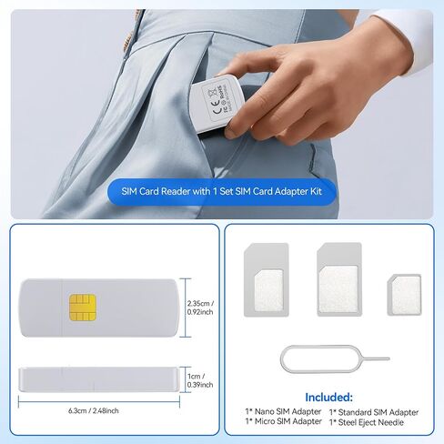 USB C SIM Card Reader – Includes SIM Card Adapter Kit & Eject Pin – Reads Nano/Micro/Standard SIM Cards – USB to SIM Adapter for Windows PC & Laptop – Edit & Backup Messages and Contacts in Kuwait