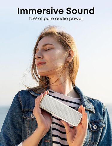 Anker Soundcore 2 Portable Bluetooth Speaker with Stereo Sound, Bluetooth 5, Bassup, IPX7 Waterproof, 24-Hour Playtime, Wireless, Speaker for Home, Outdoors, Travel- White (Renewed) in Kuwait