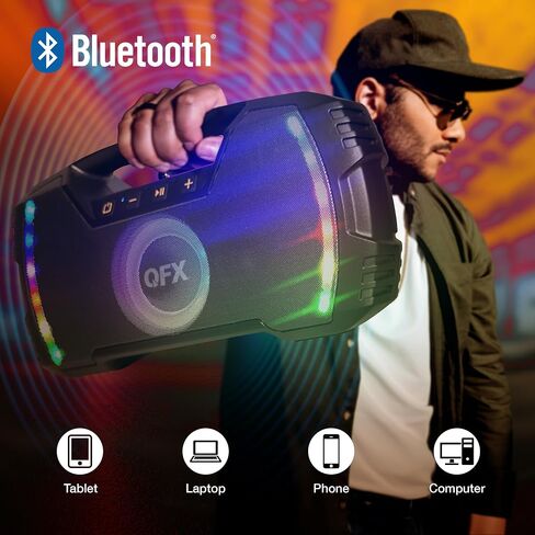 Powerful & Portable Waterproof All Terrain Bluetooth Speaker with Deep Bass, LED Party Lights, Fast USB-C Charging, FM Radio, AUX – QFX BT-ZX35 in Kuwait